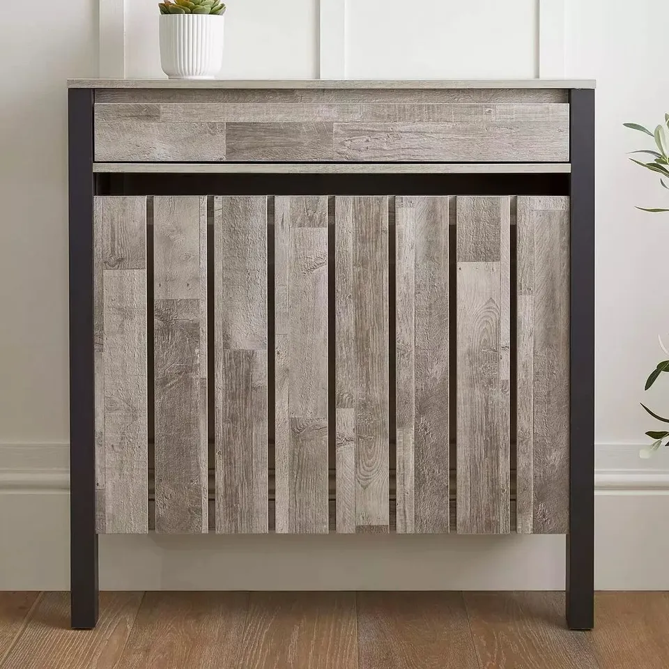 LLOYD PASCAL LINLEY MINI RADIATOR COVER WITH 1 DRAWER IN WOOD EFFECT GREY - COLLECTION ONLY