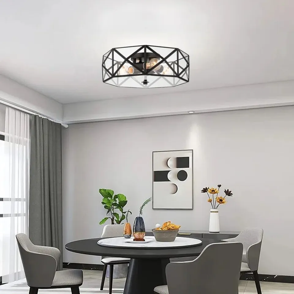 BOXED BRAND NEW ANEYDA 4 - LIGHT 43CM UNIQUE/STATEMENT GEOMETRIC FLUSH MOUNT LIGHT - BLACK