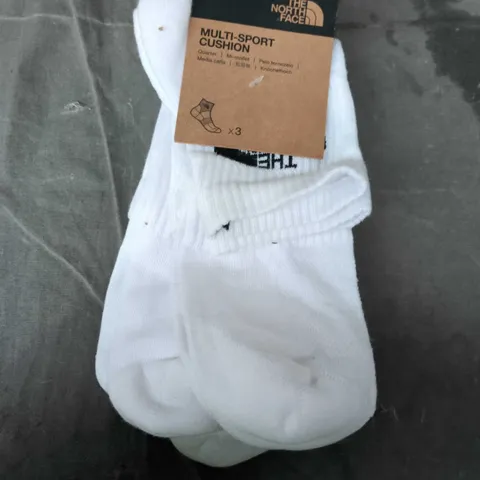 THE NORTH FACE MULTI-SPORT CUSHION SOCKS – WHITE, SIZE M, PACK OF 3