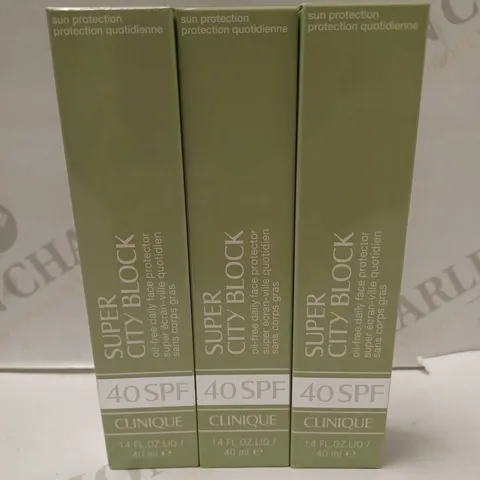 LOT OF 3 X 40ML CLINIQUE SUPER CITY BLOCK OIL-FREE DAILY FACE PROTECTOR