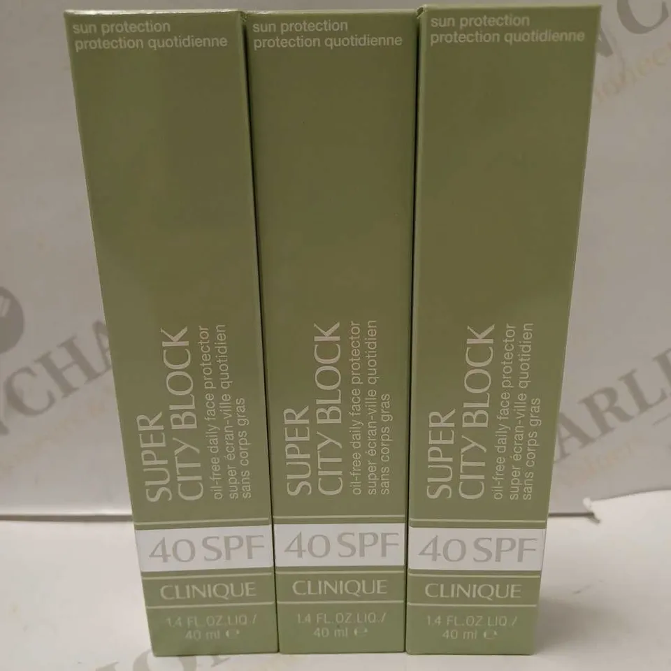 LOT OF 3 X 40ML CLINIQUE SUPER CITY BLOCK OIL-FREE DAILY FACE PROTECTOR 