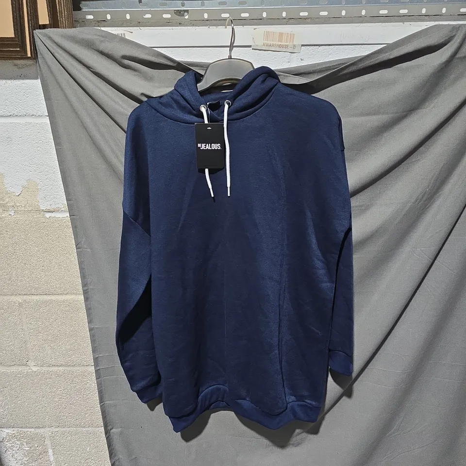 BE JEALOUS NAVY HOODIE WITH DRAWSTRING HOOD SIZE L 