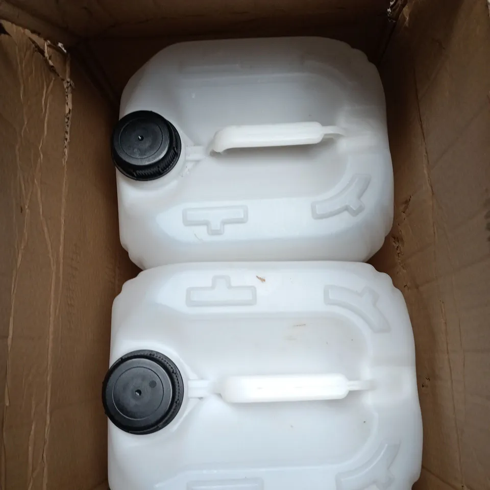 2 PLASTIC STORAGE CANS SIZE UNSPECIFIED BOXED