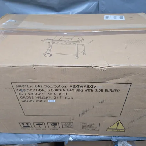 BOXED GRADE 1 6 BURNER GAS BBQ WITH SIDE BURNER - COLLECTION ONLY
