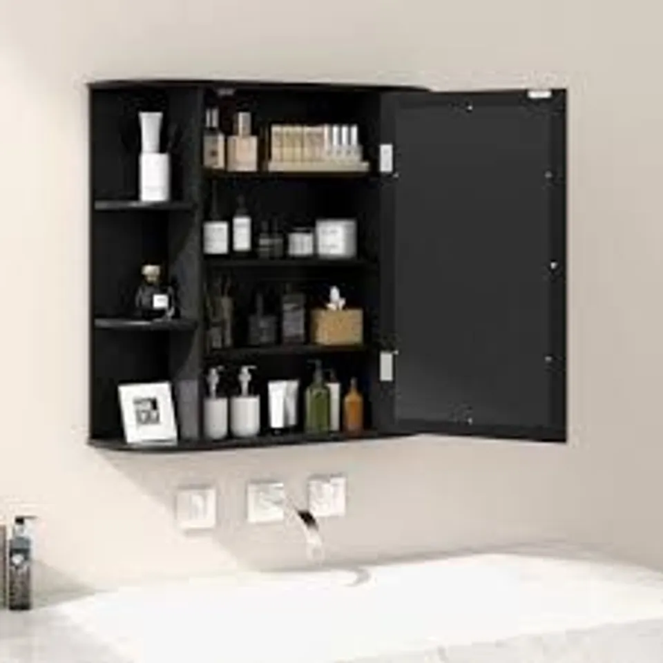 BOXED COSTWAY 3-TIER MIRRORED WALL MOUNTED BATHROOM CABINET - BLACK