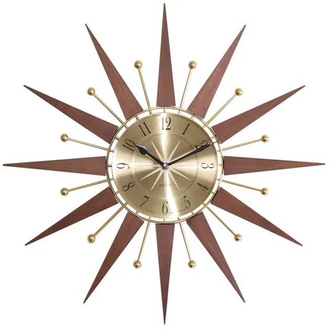 BOXED WOLCOTT 49CM WOOD AND METAL SPOKE WALL CLOCK 