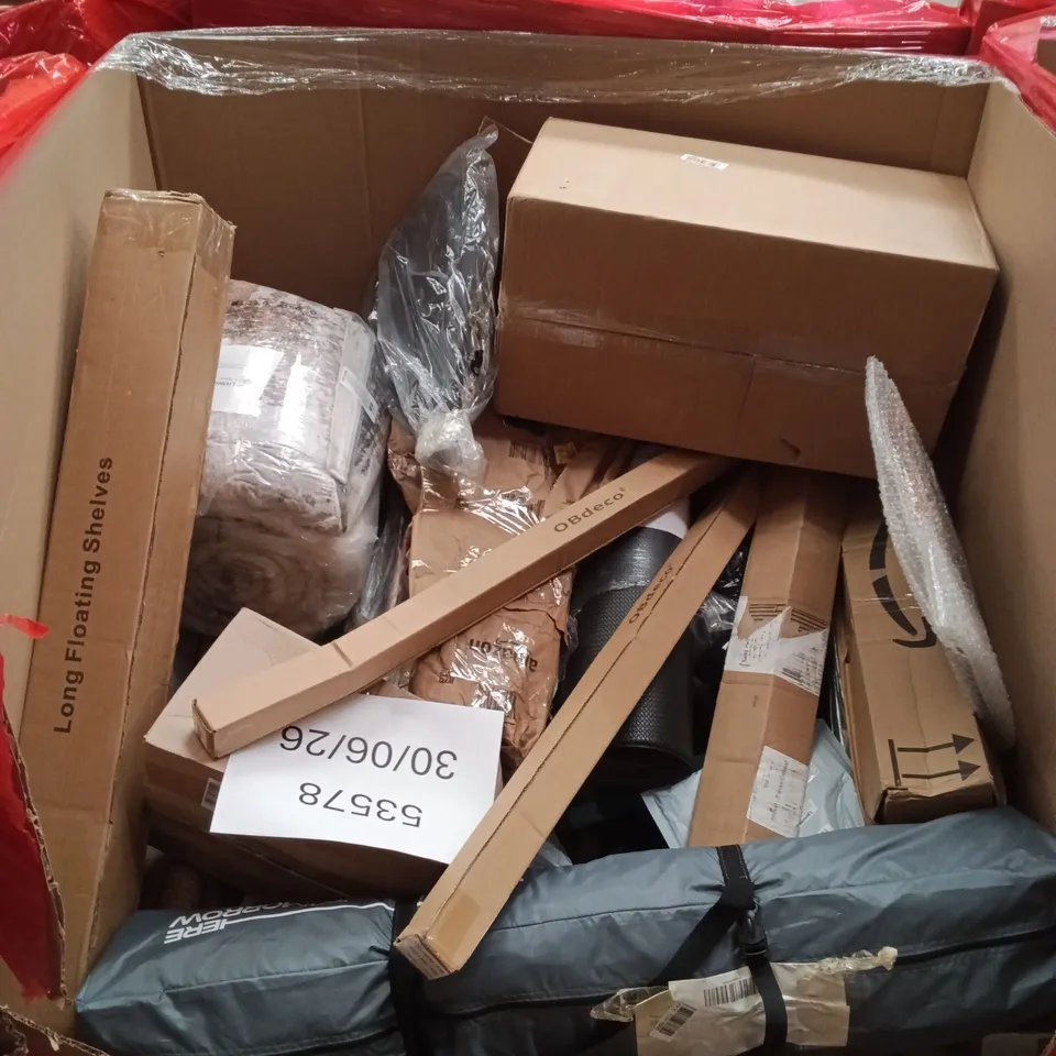PALLET OF ASSORTED HOUSEHOLD GOODS AND PRODUCTS TO INCLUDE; POP UP TENT, FLOATING SHELF, BOXED FURNITURE ETC