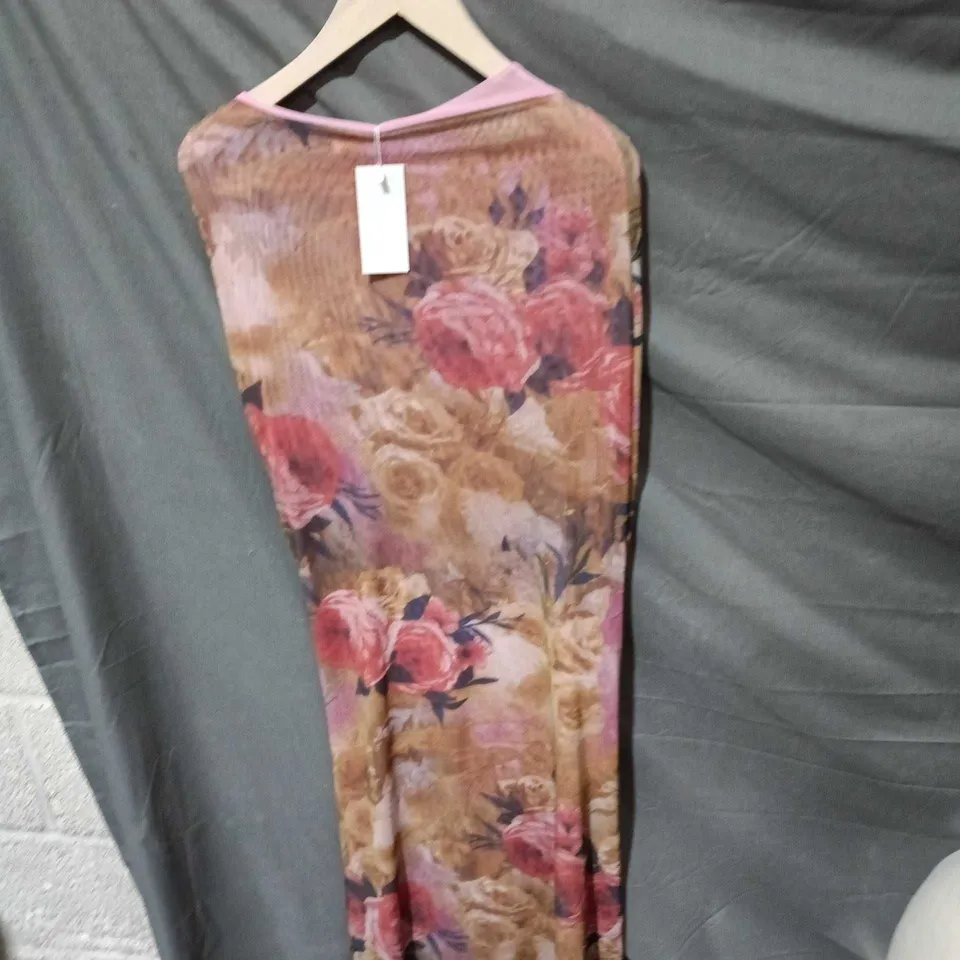 GRACE JACOB FLORAL MAXI DRESS – PINK & BEIGE, MADE IN ENGLAND, UK SIZE S