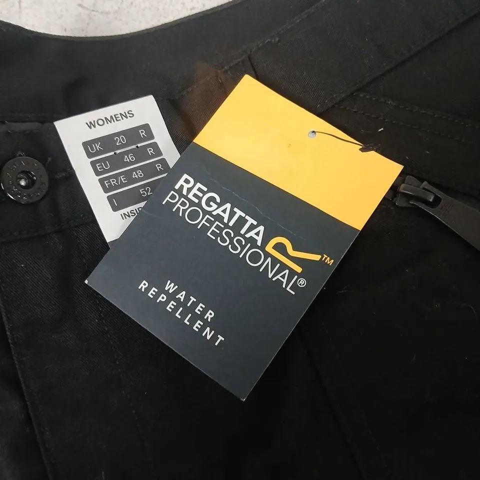 REGATTA PROFESSIONAL WOMEN'S WATER-REPELLENT TROUSERS – BLACK, UK 20, INSIDE LEG 29 INCHES