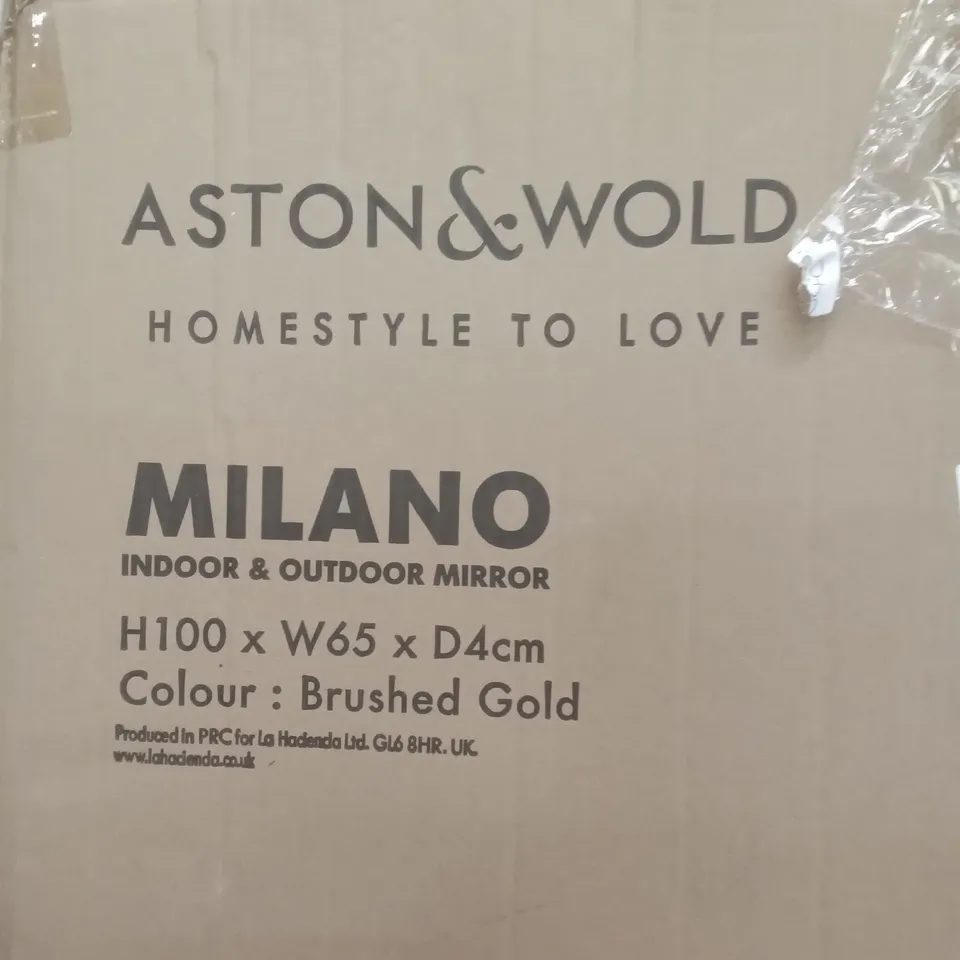 BOXED ASHTON & WOLD MILANO OUTDOOR INDOOR/MIRROR 100 X 65 X 4CM - BRUSHED GOLD