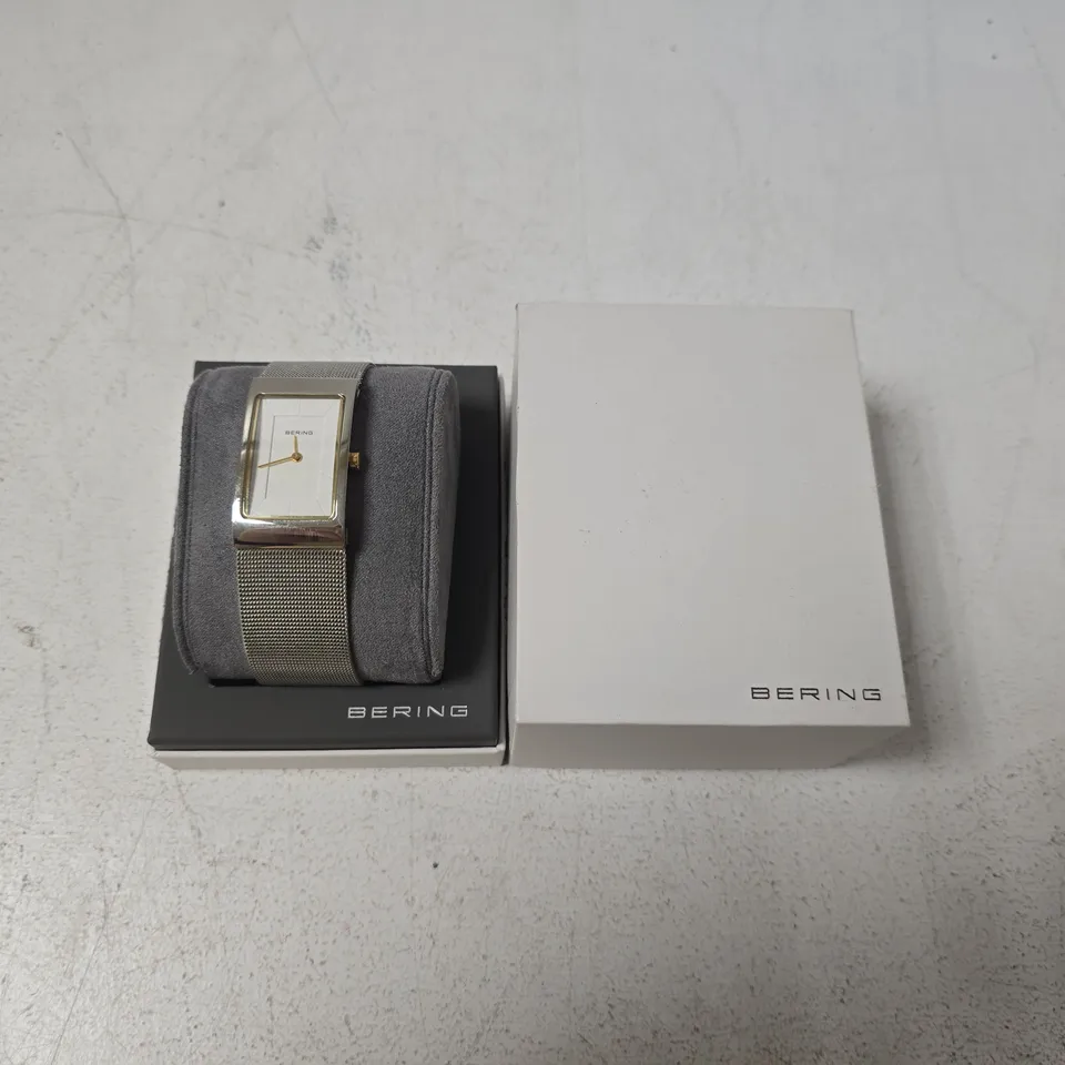 BOXED BERING CLASSIC 10222-010-S TWO-TONE SQUARE LADIES QUARTZ WATCH