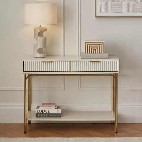 BOXED CORA CONSOLE TABLE - IVORY/BRASS (1 BOX)