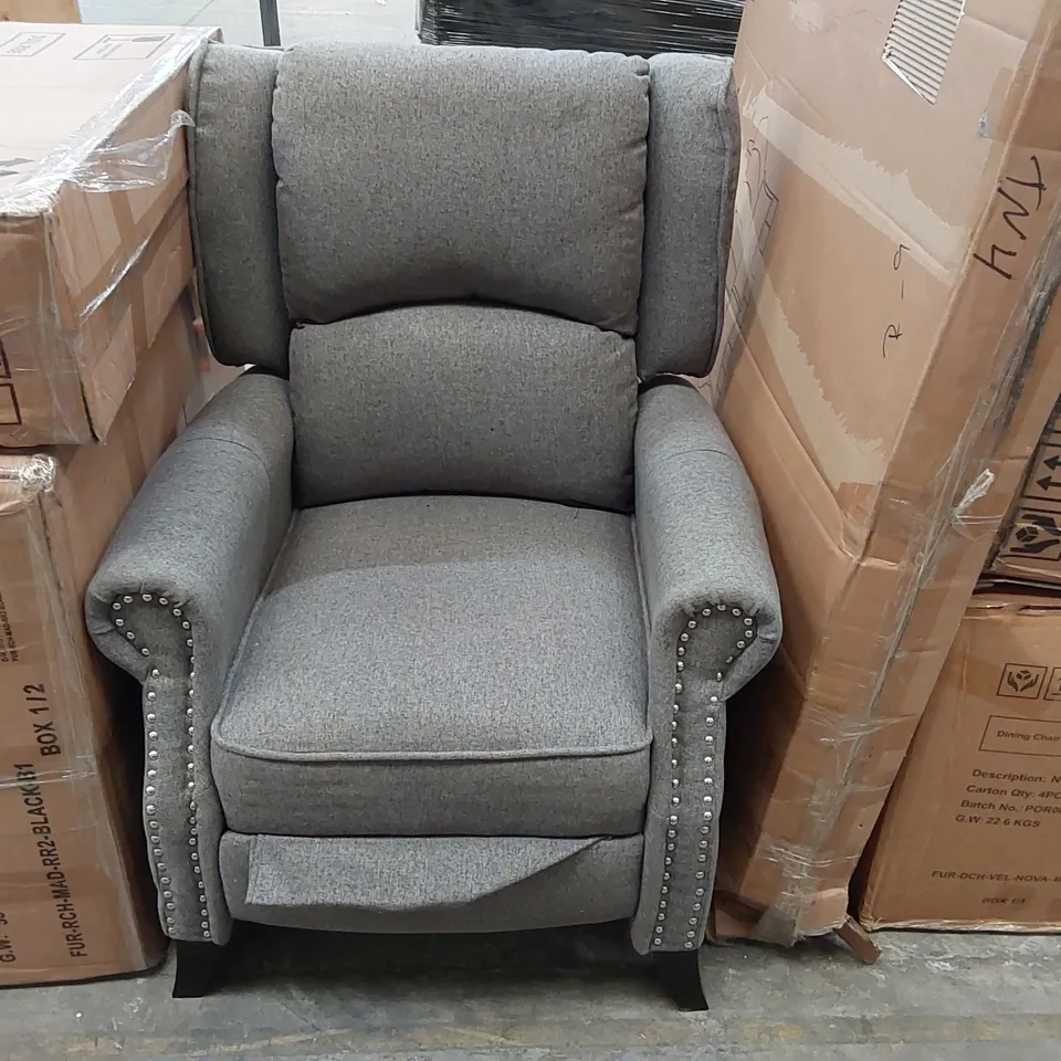 GREY FABRIC UPHOLSTERED ARM CHAIR 