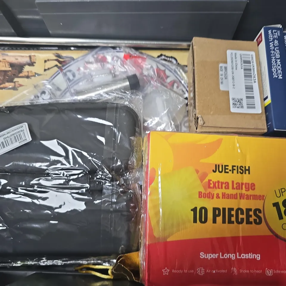 APPROXIMATELY 12 ASSORTED HOUSEHOLD ITEMS TO INCLUDE GLUE GUN STICKS, BODY & HAND WARMER, LTE 4G USB MODEM, ETC