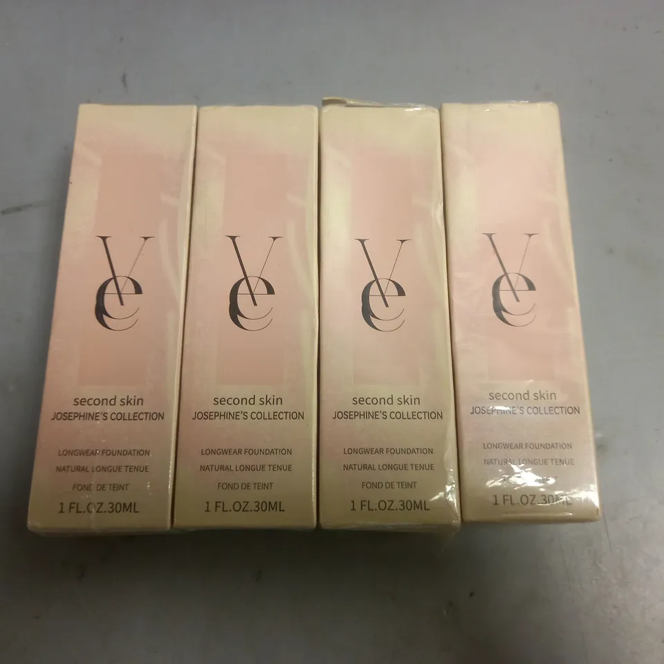 LOT OF 4 VEE BEAUTY SECOND SKIN LONGWEAR  30ML FOUNDATIONS