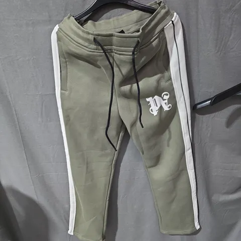 PALM ANGELS OLIVE GREEN TRACKSUIT WITH WHITE SLEEVE STRIPES – ZIP FRONT, HOODED