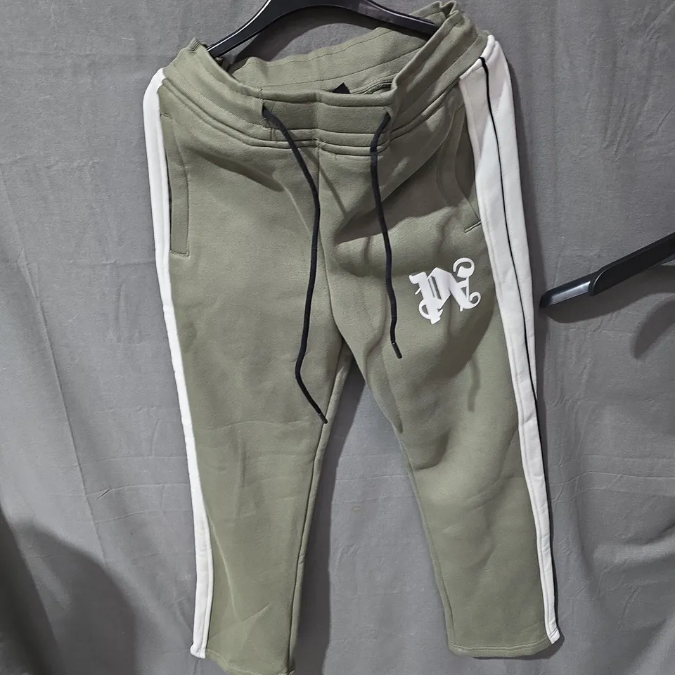 PALM ANGELS OLIVE GREEN TRACKSUIT WITH WHITE SLEEVE STRIPES – ZIP FRONT, HOODED