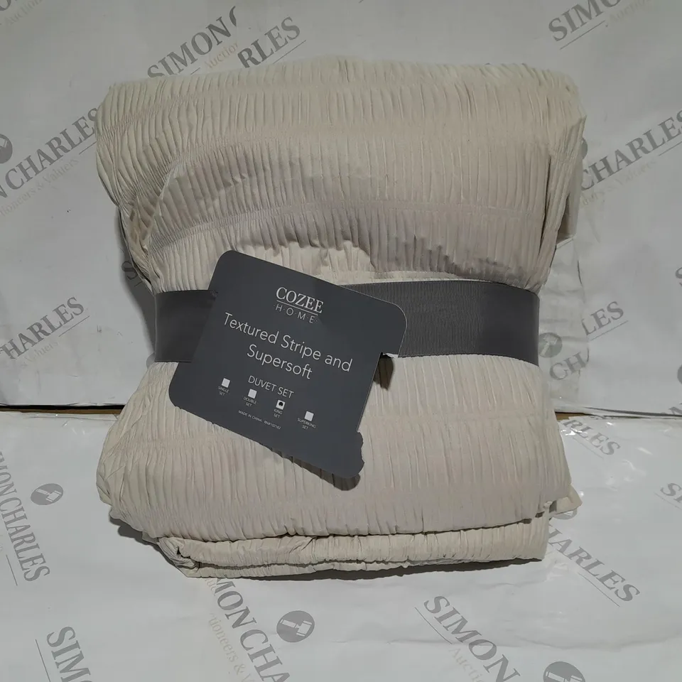 SUPERSOFT BY COZEE HOME TEXTURED STRIPE DUVET SET IN STONE - KING SIZE