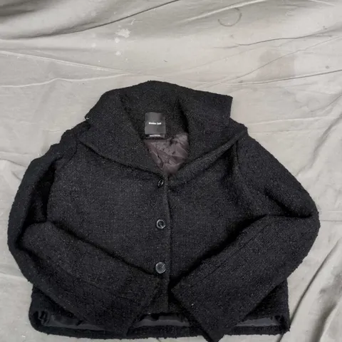 MASSIMO DUTTI BLACK BOUCLÉ COAT – BUTTON FRONT