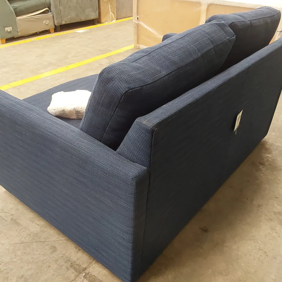 QUALITY DESIGNER NAVY LINEN UPHOLSTERED SOFA BED