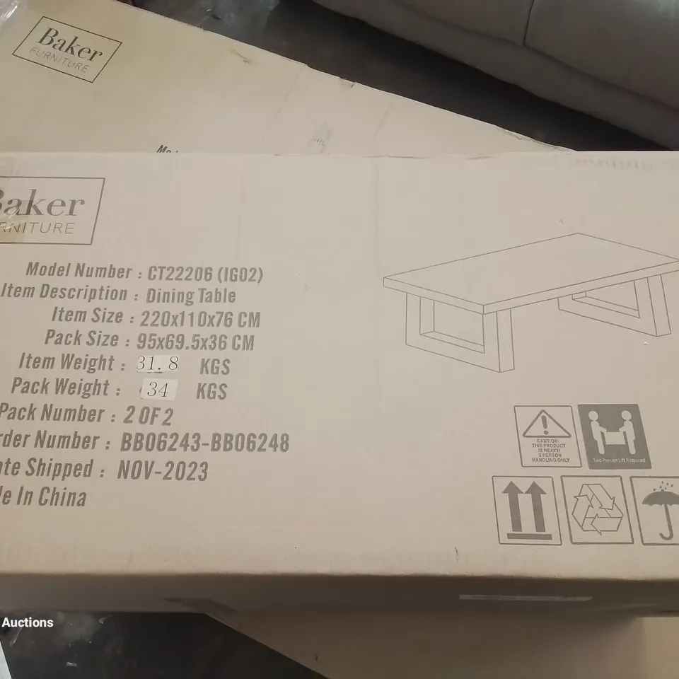 BOXED BAKER FURNITURE INGRID 220 X 110 X 77CM DINING TABLE (2 BOXES)