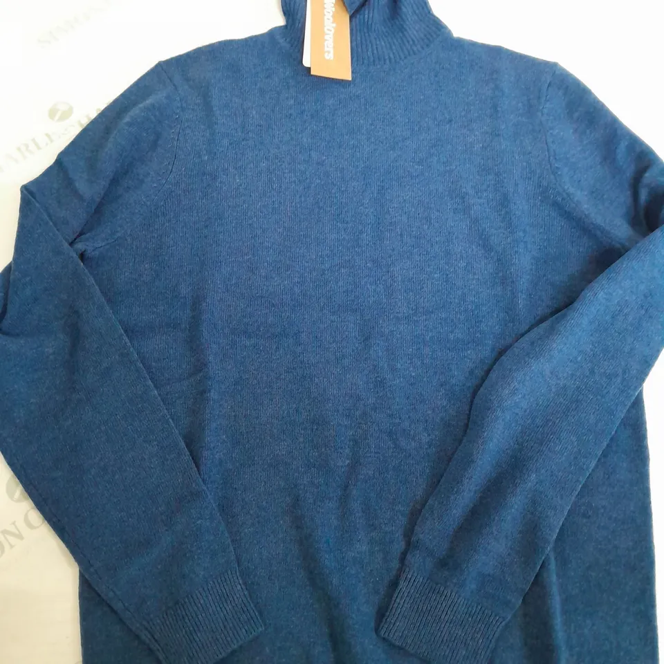WOOLOVERS POLO NECK JUMPER IN BRIGHT BLUE - SMALL
