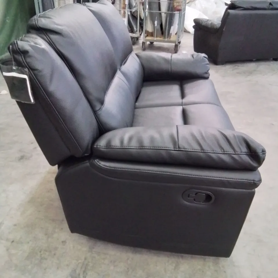 QUALITY DESIGNER 2 SEATER BLACK FAUX LEATHER UPHOLSTERED RECLINER SOFA 