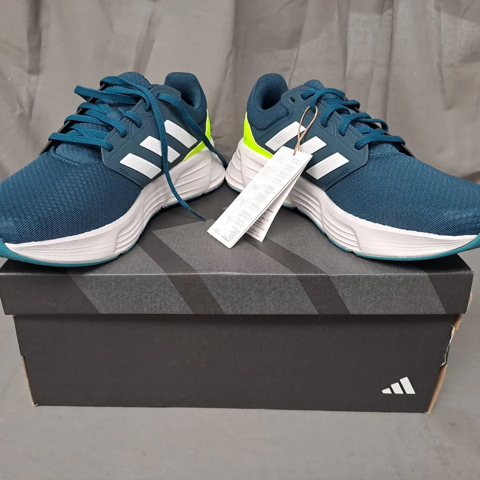 BOXED PAIR OF ADIDAS GALAXY 6 SHOES IN DARK TEAL/LIME GREEN UK SIZE 8