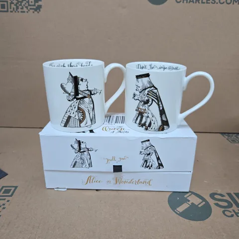 ALICE IN WONDERLAND SET OF 2 KING AND QUEEN CHINA MUGS