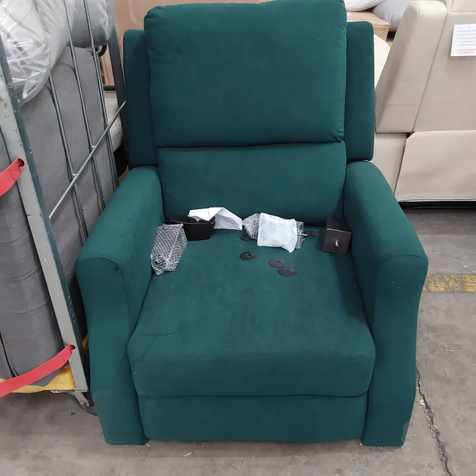 DESIGNER PUSH BACK RECLINING EASY CHAIR PLUSH GREEN FABRIC 