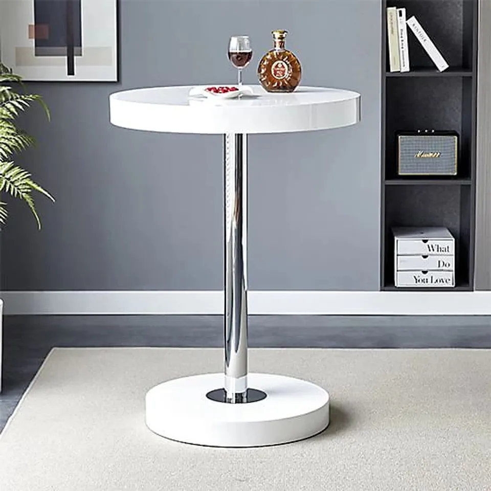 BRAND NEW BOXED HAVANA ROUND BAR TABLE IN WHITE HIGH GLOSS (3 BOXES)