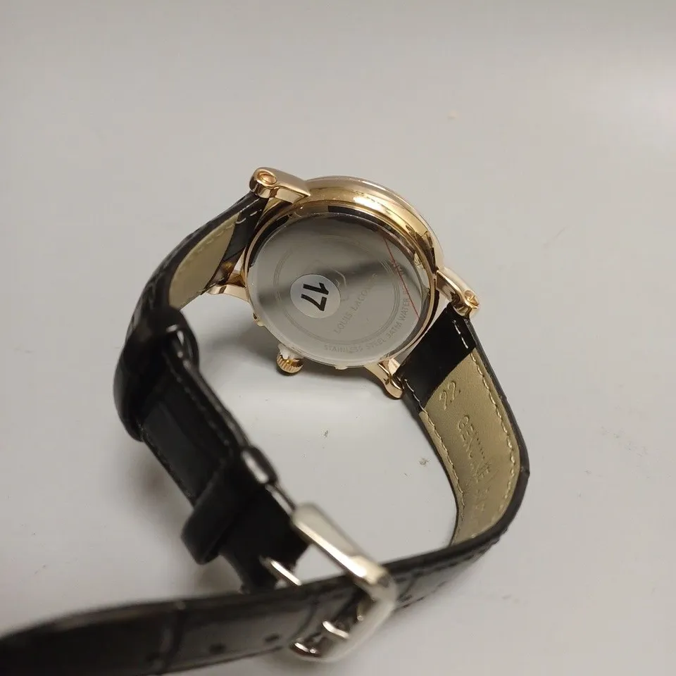 MENS LOUIS LACOMBE CHRONOGRAPH WATCH – MULTI FUNCTION DIAL WITH DATE – ROMAN NUMERAL DIAL – LEATHER STRAP