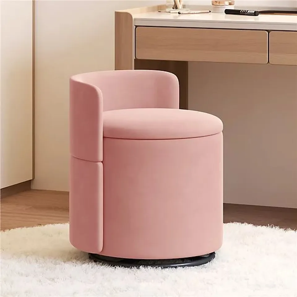 BOXED YAHEETECH VELVET TUB CHAIR WITH HIDDEN STORAGE, 360 SWIVEL CHAIR, PINK