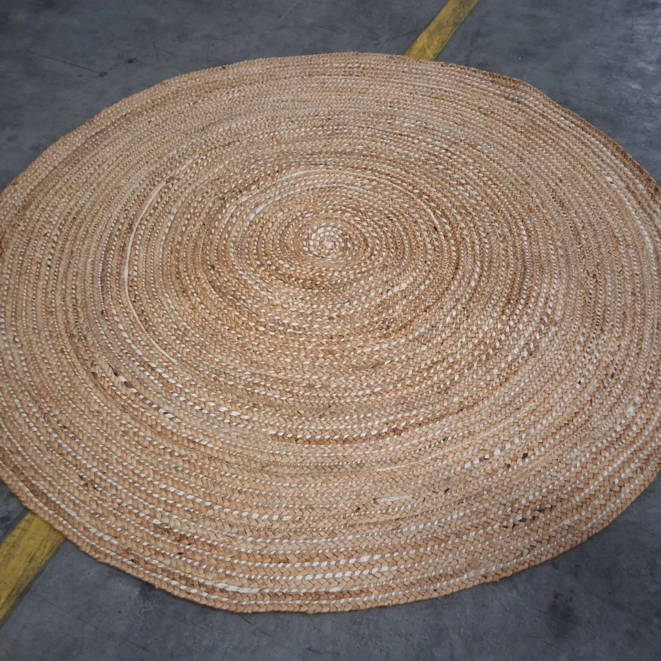 ROUND JUTE BRAIDED RUG – NATURAL BEIGE, CIRCULAR APPROXIMATELY 180CM