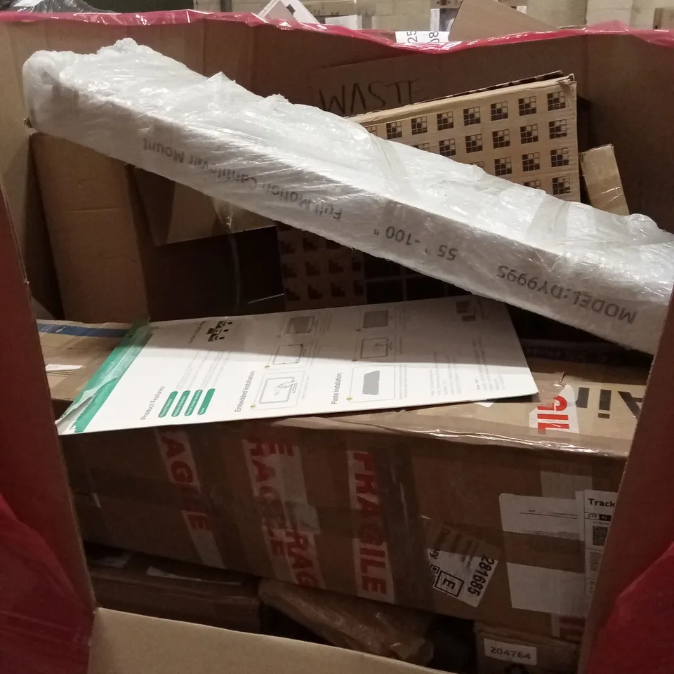 PALLET OF ASSORTED HOUSEHOLD GOODS AND PRODUCTS TO INCLUDE; DIY TOOL SET, TECHNOLOGY PRIVACY SCREENS, TOYS, BOXED FURNITURE ETC 