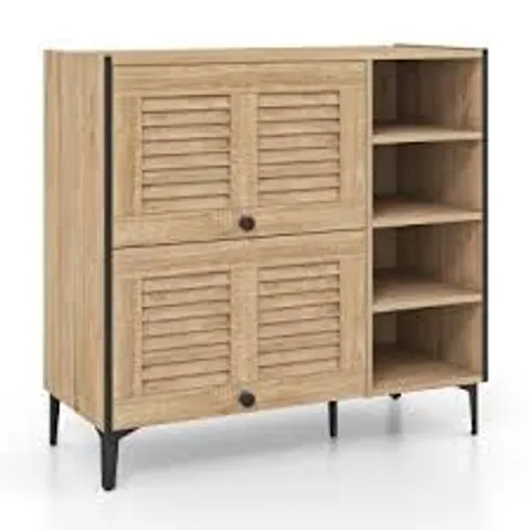 BOXED FREESTANDING SHOE STORAGE CABINET ORGANIZER WITH FLIP DOORS -OAK- 