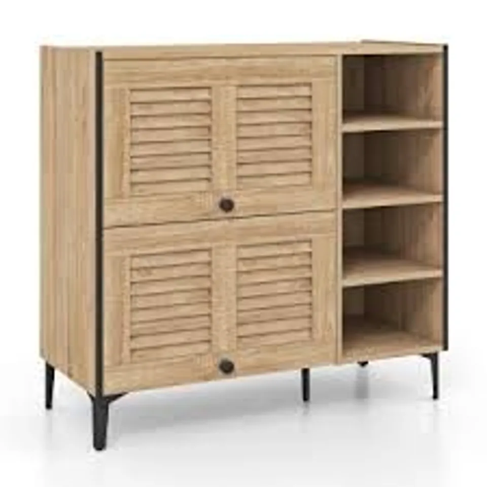 BOXED FREESTANDING SHOE STORAGE CABINET ORGANIZER WITH FLIP DOORS -OAK- 