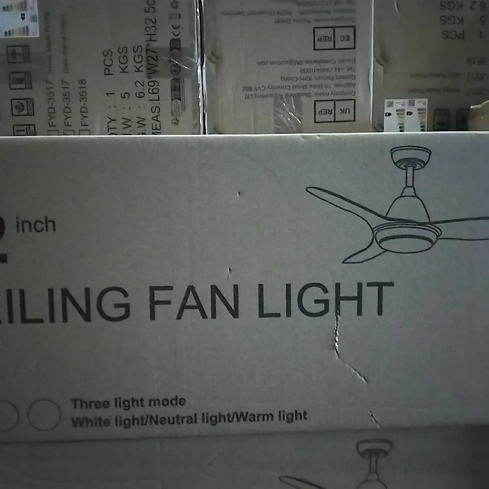 BOXED 52 INCH CEILING FAN - THREE LIGHT MODE - (1 BOX)