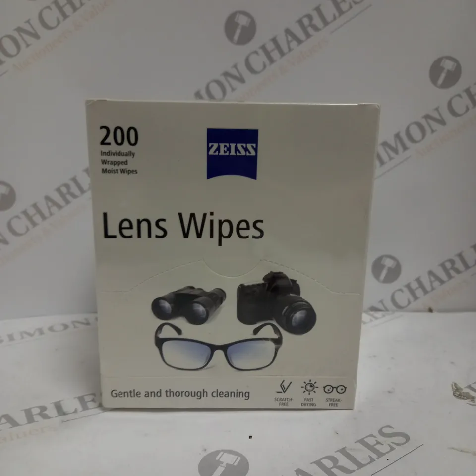 BOXED SEALED ZEISS 200 INDIVIDUALLY WRAPPED MOIST LENS WIPES 