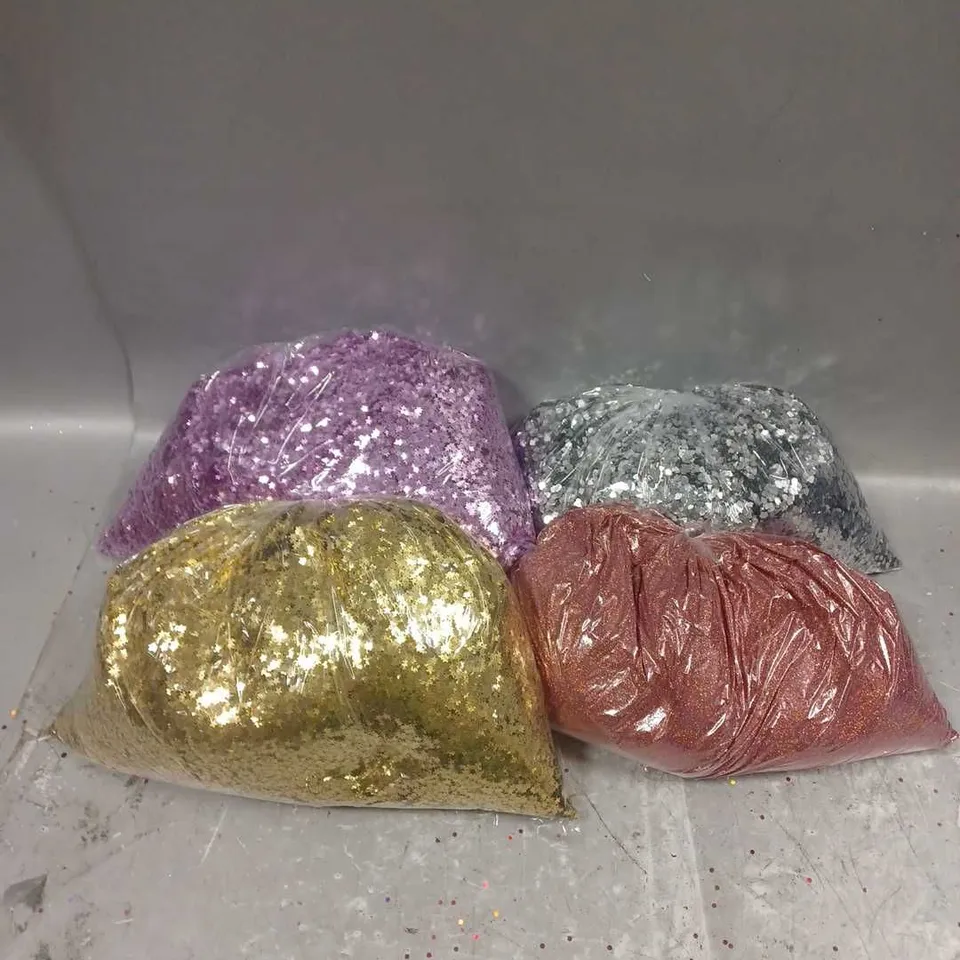 BOX OF APPROXIMATELY 8 ASSORTED GLITTER BAGS IN - GOLD STARS - ROSE FINE - SILVER STARS - COLLECTION ONLY