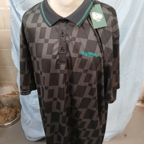 BIG WEDGE GOLF POLO SHIRT – BLACK/CHARCOAL CHECK, MEN'S XXL