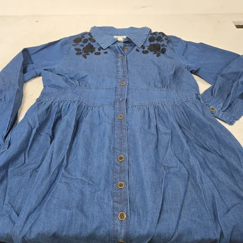MUDFLOWER DENIM SHIRT DRESS WITH EMBROIDERED COLLAR β UK 11 (EU 12, US 10)