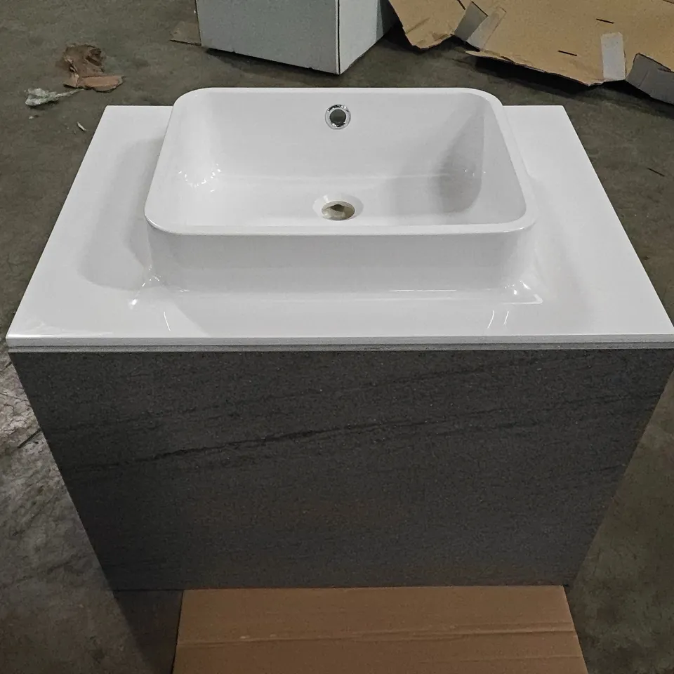 LUXURY WALL MOUNTED HANDLE LESS BATHROOM CABINET AND BASIN SET IN STONE GREY RRP £2280