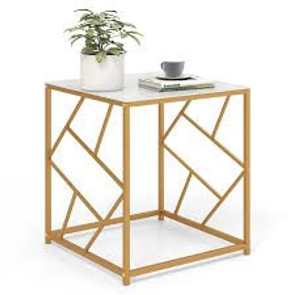 BOXED COSTWAY SIDE TABLE WITH GLASS TOP - GOLD