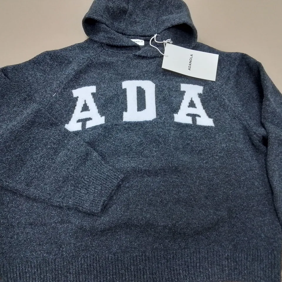 ADANOLA OVERSIZED KNIT HOODIE IN DARK GREY/CREAM - S