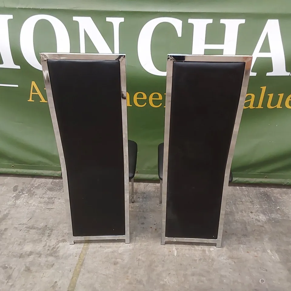 SET OF 2 CELESTE BLACK LEATHER AND CHROME DINING CHAIRS 