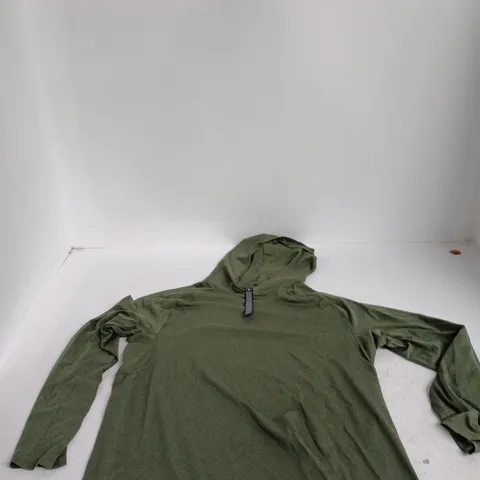 LULULEMON OLIVE GREEN HOODED ZIP-NECK TOP – UK XL