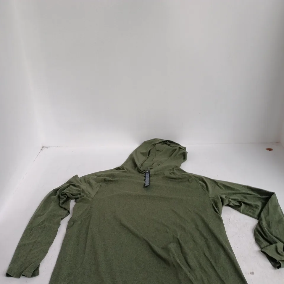 LULULEMON OLIVE GREEN HOODED ZIP-NECK TOP – UK XL 