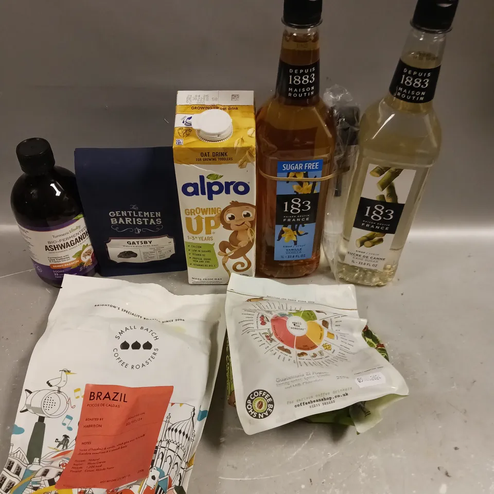 APPROXIMATELY 15 ASSORTED FOOD/DRINK PRODUCTS TO INCLUDE ALPRO ROWING UP DRINK, SMALL BATCH COFFEE, 183 SYRUPS ETC - COLLECTION ONLY 