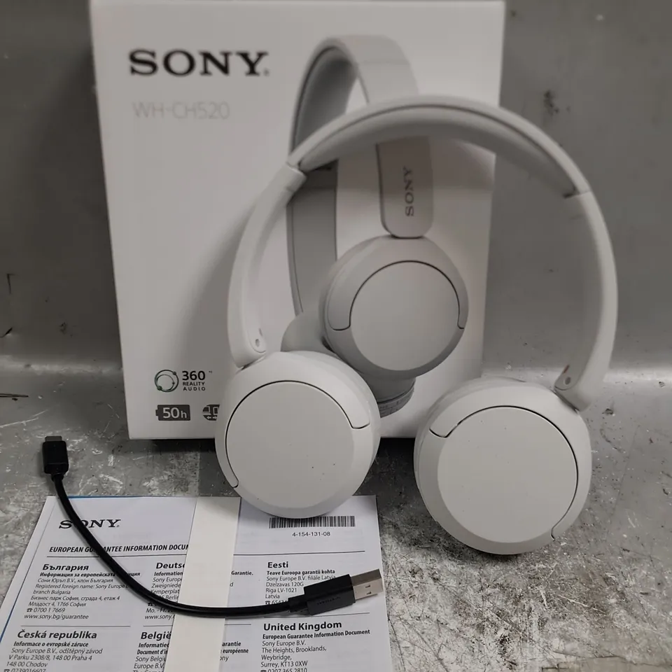 BOXED SONY WH-CH520 WIRELESS BLUETOOTH HEADPHONES IN WHITE
